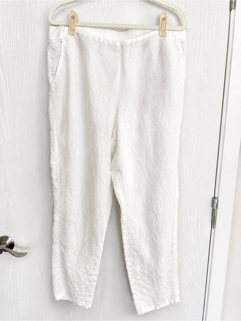 J. Jill Love Linen White 100% Linen Pull On Pants L Coastal Lagenlook Minimalist